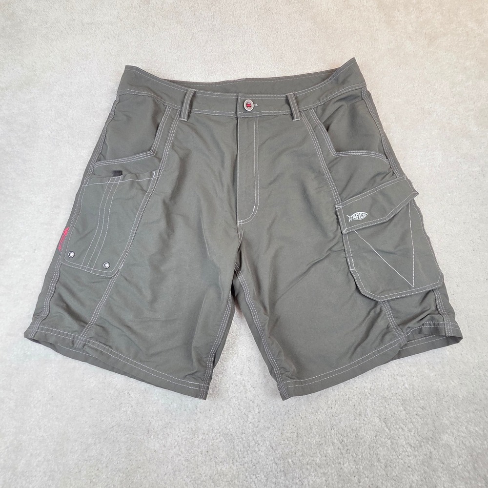 AFTCO Mens Olive Green Cargo Fishing Shorts Size 38 Nylon Spandex Performance
